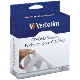 Verbatim® CD/DVD Paper Sleeves with Clear Window, 100 pk
