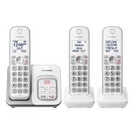 Panasonic® KX-TGD63X Corded Cordless Phone with Call Blocking and Digital Answering System (3 Handset; White/Silver)