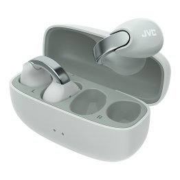 JVC® Nearphones TWS Bluetooth® Open-Ear Earcuff Earbuds with Mic and Charging Case, up to 24 Hours Play Time, IPX4 Waterproof, HA-NP1T (Ice Gray)