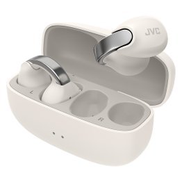 JVC® Nearphones TWS Bluetooth® Open-Ear Earcuff Earbuds with Mic and Charging Case, up to 24 Hours Play Time, IPX4 Waterproof, HA-NP1T (White)