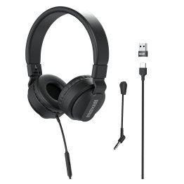 Maxell® Wired Folding Over-Ear Headphones with Detachable Boom Mic, In-Line Mic, and USB-C® Connector with USB-A Adapter, DAC Chipset, HPBMT1