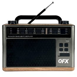 QFX® Retro-Style Portable AM/FM/Shortwave Radio with Bluetooth®, Flashlight, and Party Light, Brown, Retro-1937