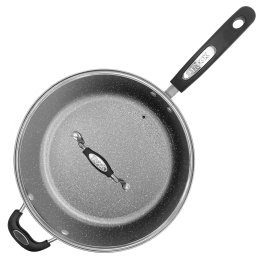 THE ROCK™ by Starfrit® Terra Black Marble 12-In. Non-Stick PFOA-Free Deep Fry Pan with Lid and Bakelite® Handle