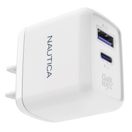 Nautica® 2-USB Port Wall Charger with 30-Watt PD USB-C® and USB-A QC3.0, CH130 (White)