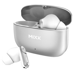 Mixx® StreamBuds Custom 3 TWS Bluetooth® In-Ear Earbuds with Mics and Charging Case, Clear Voice Technology, up to 24 Hours Play Time (Silver/White)
