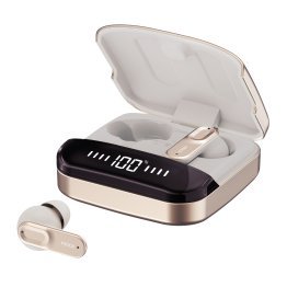 Mixx® StreamBuds Ultra Mini TWS Bluetooth® In-Ear Earbuds with Mic and Charging Case with LED, Clear Voice, up to 24 Hours Play Time (Champagne Gold)