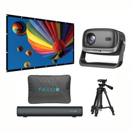 Fugoo Outdoor Projector Bundle with 1080p Projector, 15.7-In. Bluetooth® Sound Bar, 120-In. Screen, and Adjustable Tripod