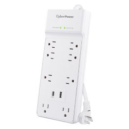 CyberPower® 8-Outlet and 2-USB Port 2,400-Joules Home and Office Surge Protector Power Strip, 6-Ft. Cord with 45° Offset Flat Plug, P806UC15