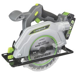 Genesis® G20Max 20-Volt Cordless 6-1/2 In. Circular Saw with Laser, Blade, Work Light, Spindle Lock, 2.0-Ah Battery, and Charger